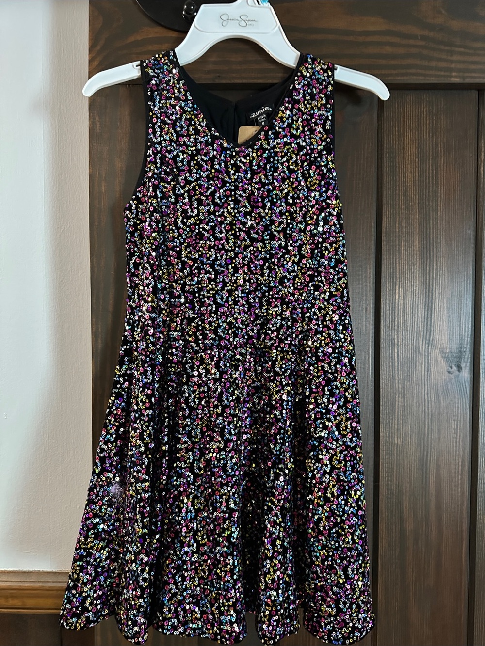 Zunie Black Multicolor Sequin A-Line Dress